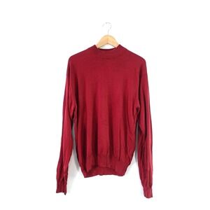 90s Minimalist Burgundy Silk Sweater Mens XL Red Cozy Prep Mock Neck ANTHOLOGY